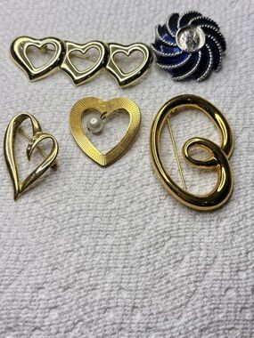 Gold Tone Heart Brooch Collection - Women Jewelry